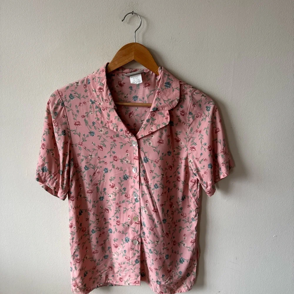 Vintage Pink Floral Top & Drawstring Shorts Set
